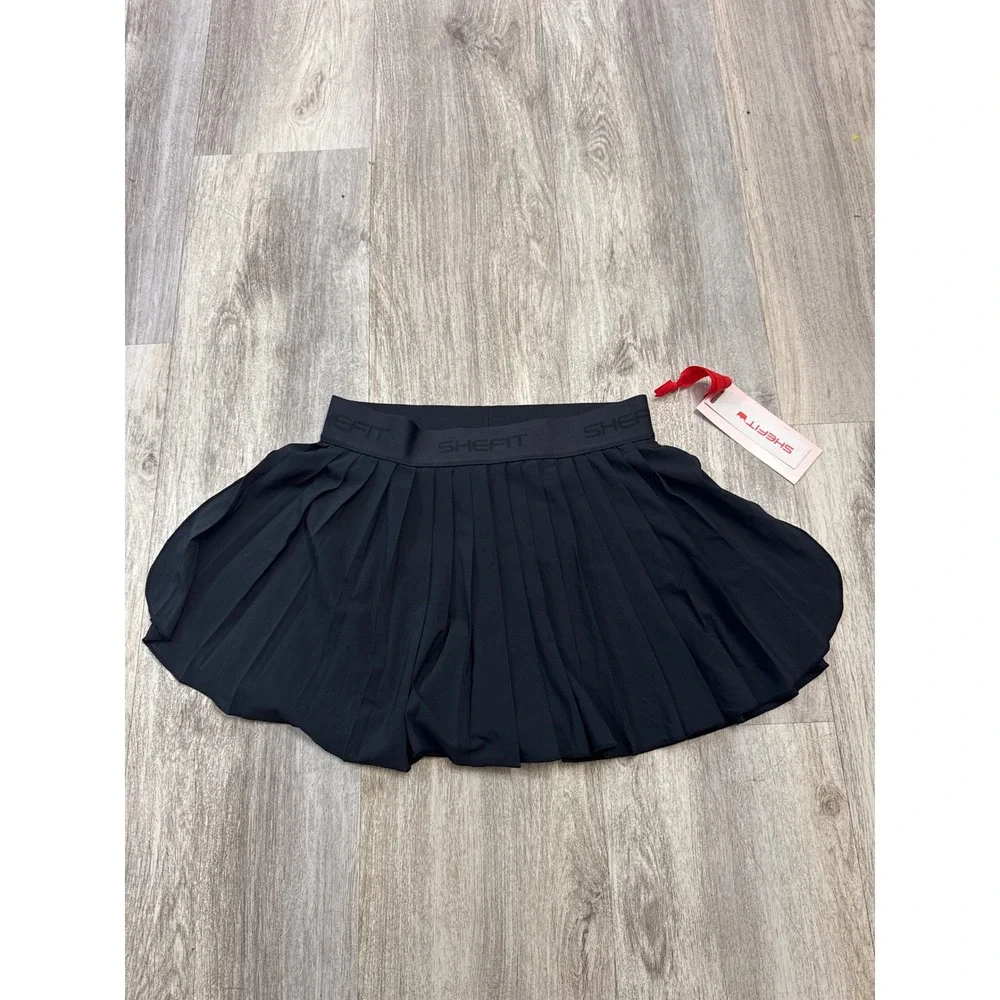SHEFIT Women Black Pleated Athletic Skort Medium Tennis Golf Skirt New.